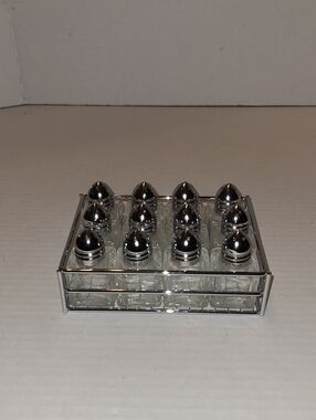 Clear Glass Mini Salt & Pepper Shakers Set of 12 with Chrome Basket